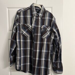 NWOT Beverly Hills polo club brown blue plaid cotton blend shirt size medium